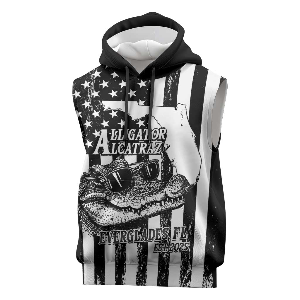 Alligator Alcatraz Sleeveless Hoodie Cool Gator Everglades USA Grunge Flag - Wonder Print Shop