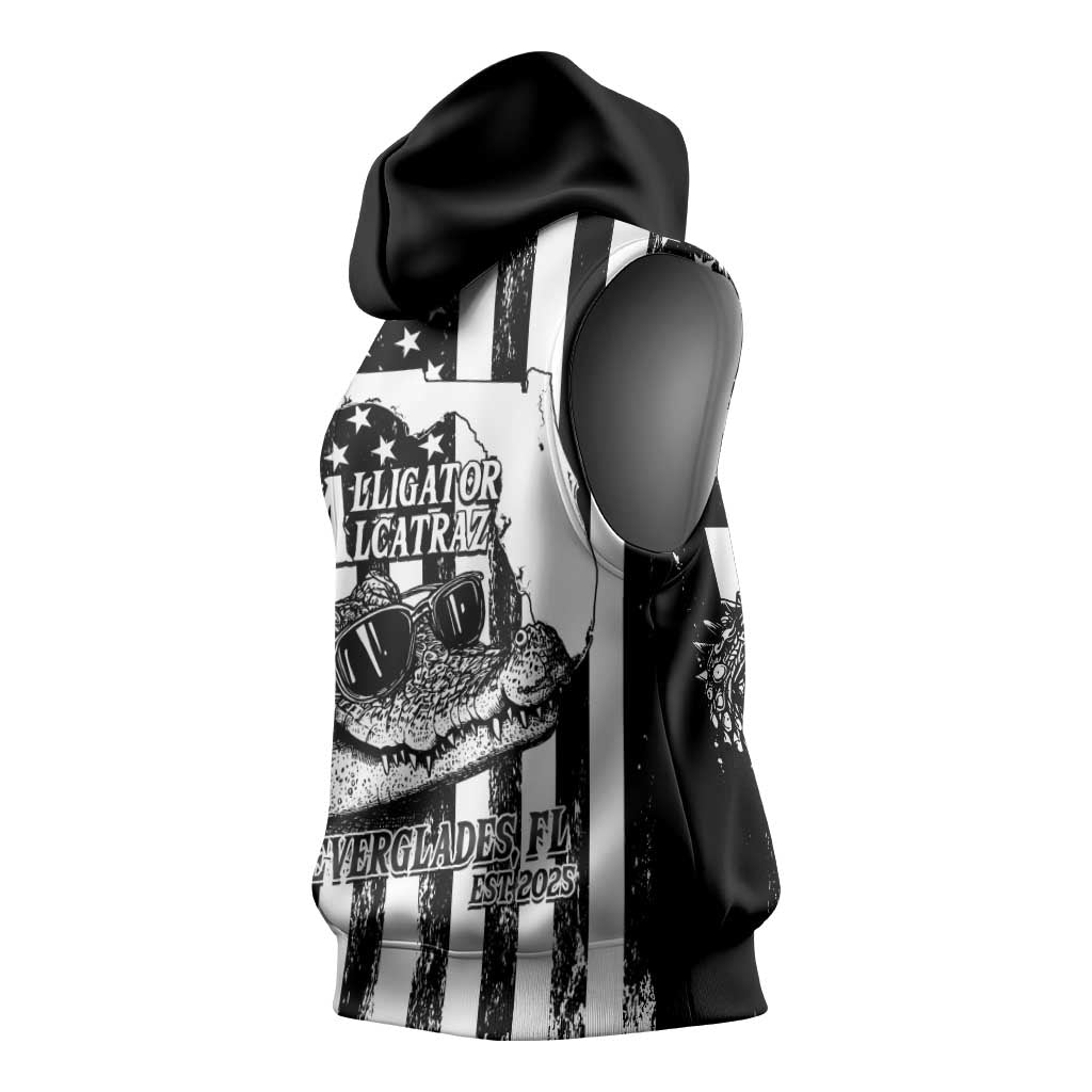 Alligator Alcatraz Sleeveless Hoodie Cool Gator Everglades USA Grunge Flag - Wonder Print Shop