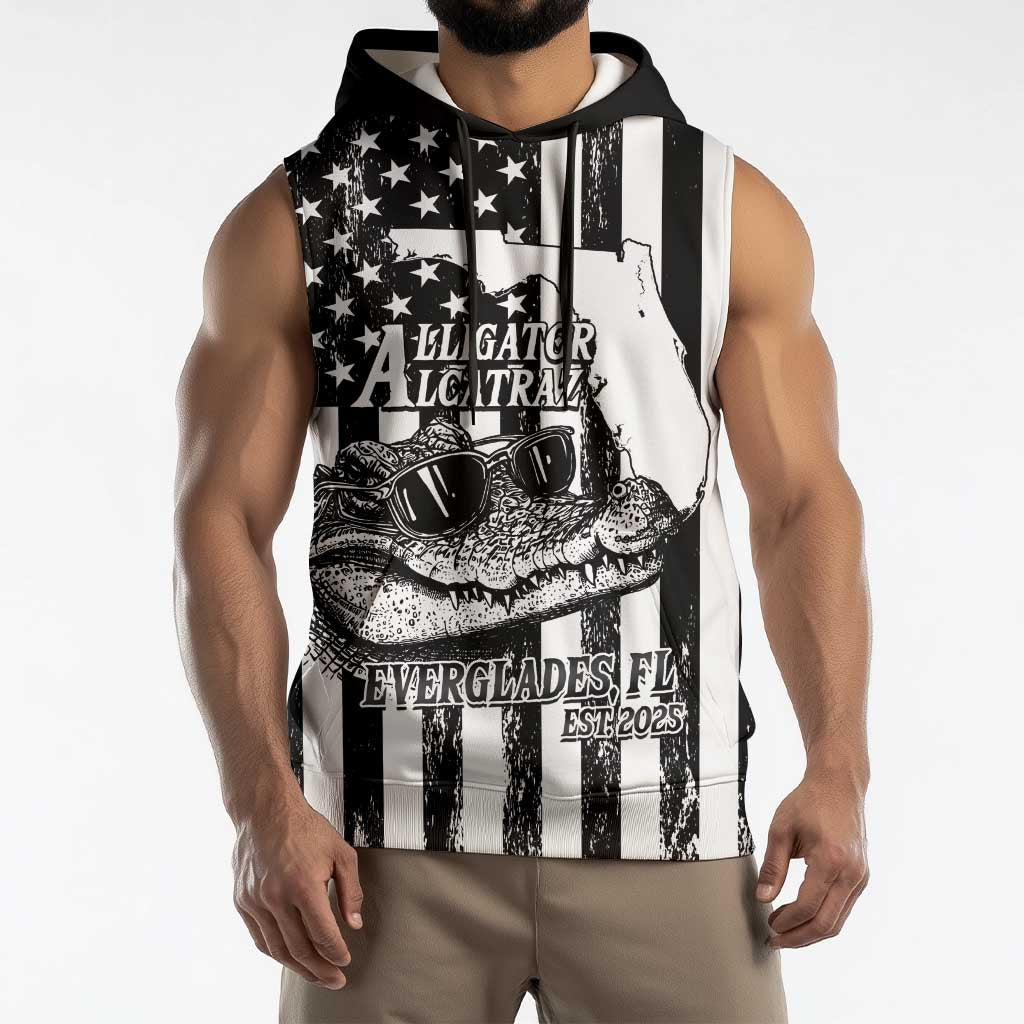 Alligator Alcatraz Sleeveless Hoodie Cool Gator Everglades USA Grunge Flag - Wonder Print Shop