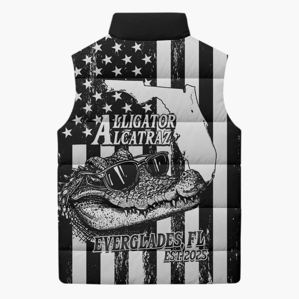 Alligator Alcatraz Sleeveless Puffer Jacket Cool Gator Everglades USA Grunge Flag - Wonder Print Shop