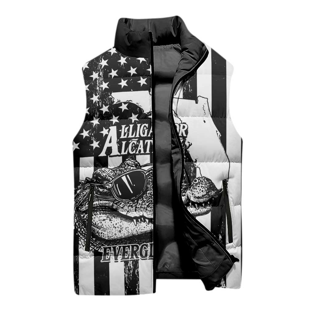 Alligator Alcatraz Sleeveless Puffer Jacket Cool Gator Everglades USA Grunge Flag - Wonder Print Shop