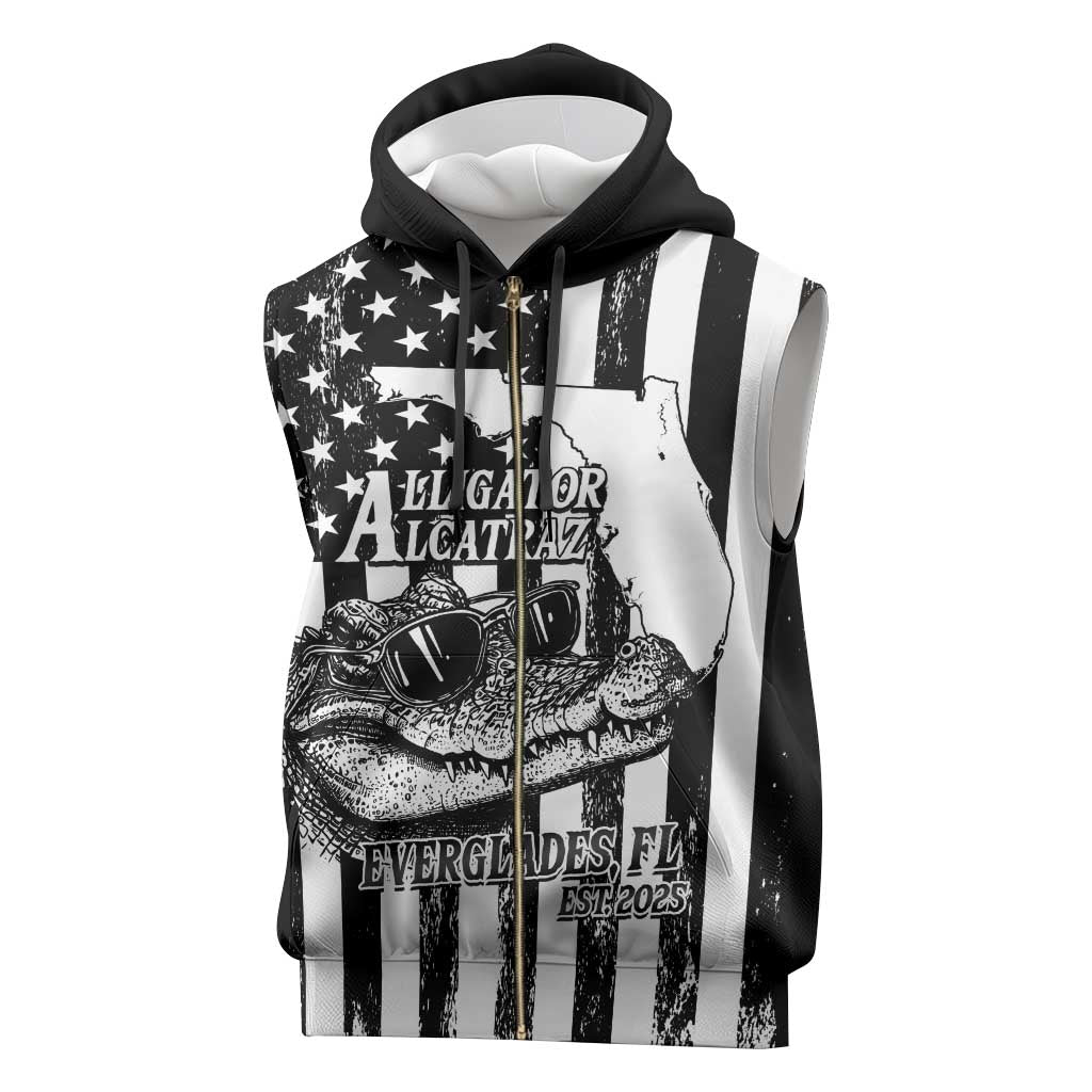 Alligator Alcatraz Sleeveless Zip Hoodie Cool Gator Everglades USA Grunge Flag - Wonder Print Shop