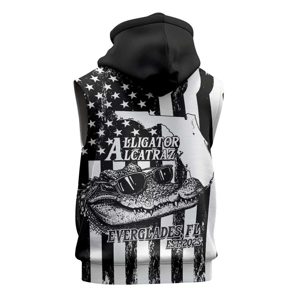 Alligator Alcatraz Sleeveless Zip Hoodie Cool Gator Everglades USA Grunge Flag - Wonder Print Shop