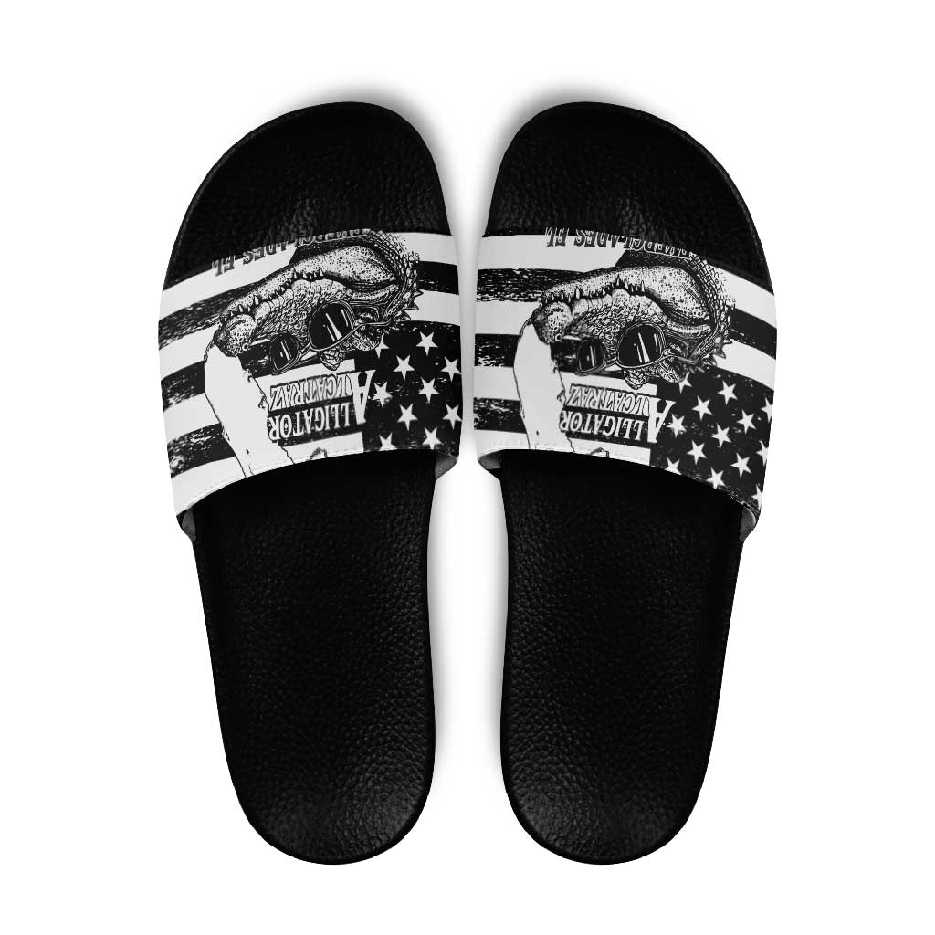 Alligator Alcatraz Slide Sandals Cool Gator Everglades USA Grunge Flag - Wonder Print Shop