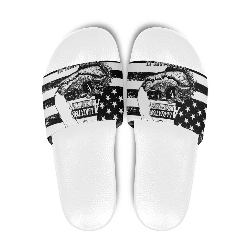 Alligator Alcatraz Slide Sandals Cool Gator Everglades USA Grunge Flag - Wonder Print Shop