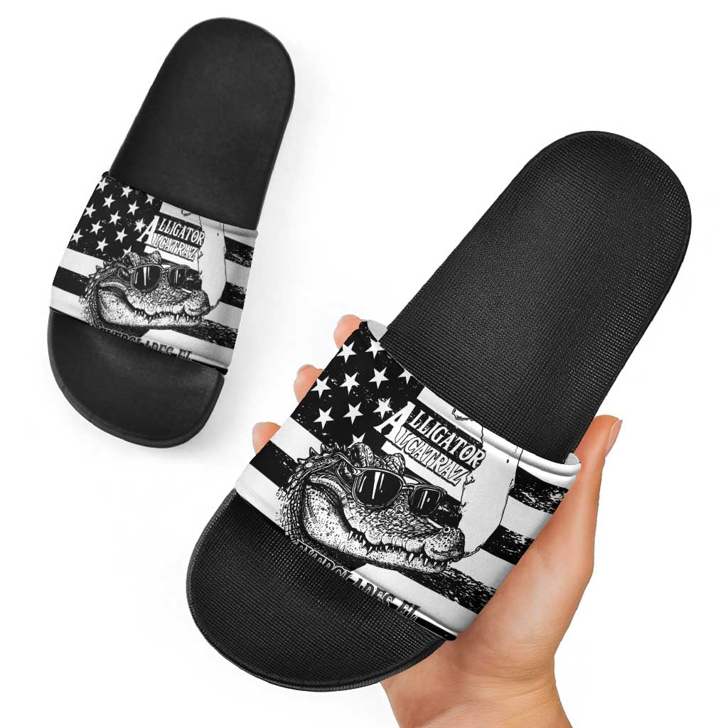 Alligator Alcatraz Slide Sandals Cool Gator Everglades USA Grunge Flag - Wonder Print Shop