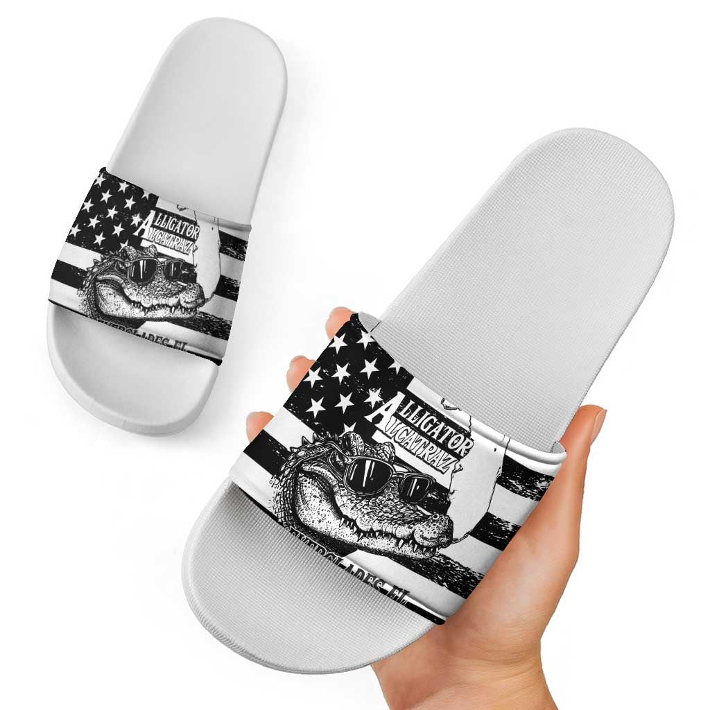 Alligator Alcatraz Slide Sandals Cool Gator Everglades USA Grunge Flag - Wonder Print Shop