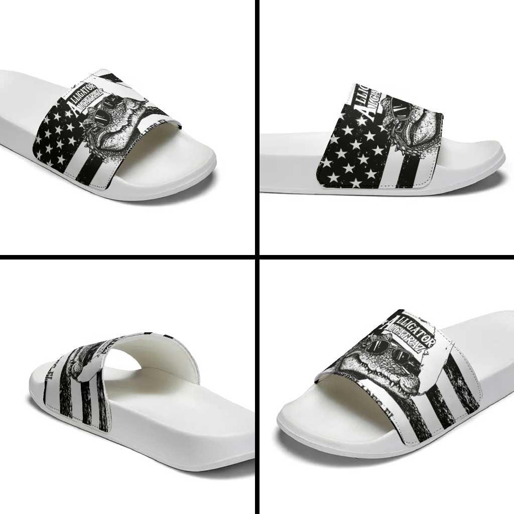 Alligator Alcatraz Slide Sandals Cool Gator Everglades USA Grunge Flag - Wonder Print Shop