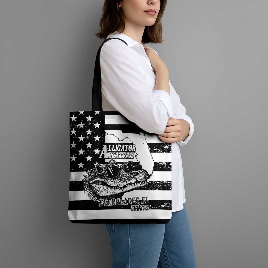 Alligator Alcatraz Tote Bag Cool Gator Everglades USA Grunge Flag - Wonder Print Shop