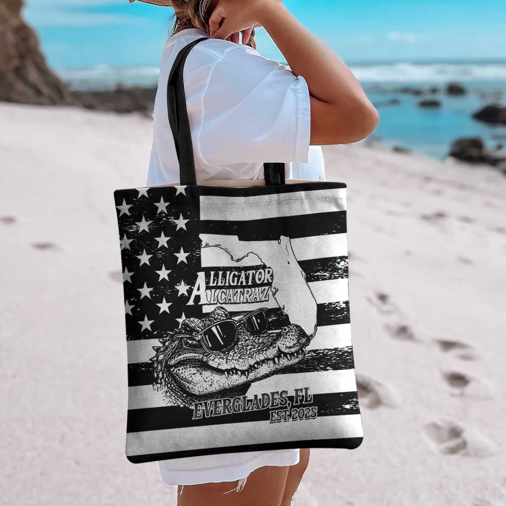 Alligator Alcatraz Tote Bag Cool Gator Everglades USA Grunge Flag - Wonder Print Shop
