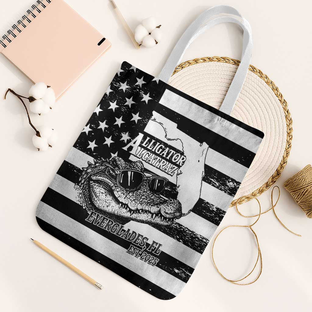 Alligator Alcatraz Tote Bag Cool Gator Everglades USA Grunge Flag - Wonder Print Shop