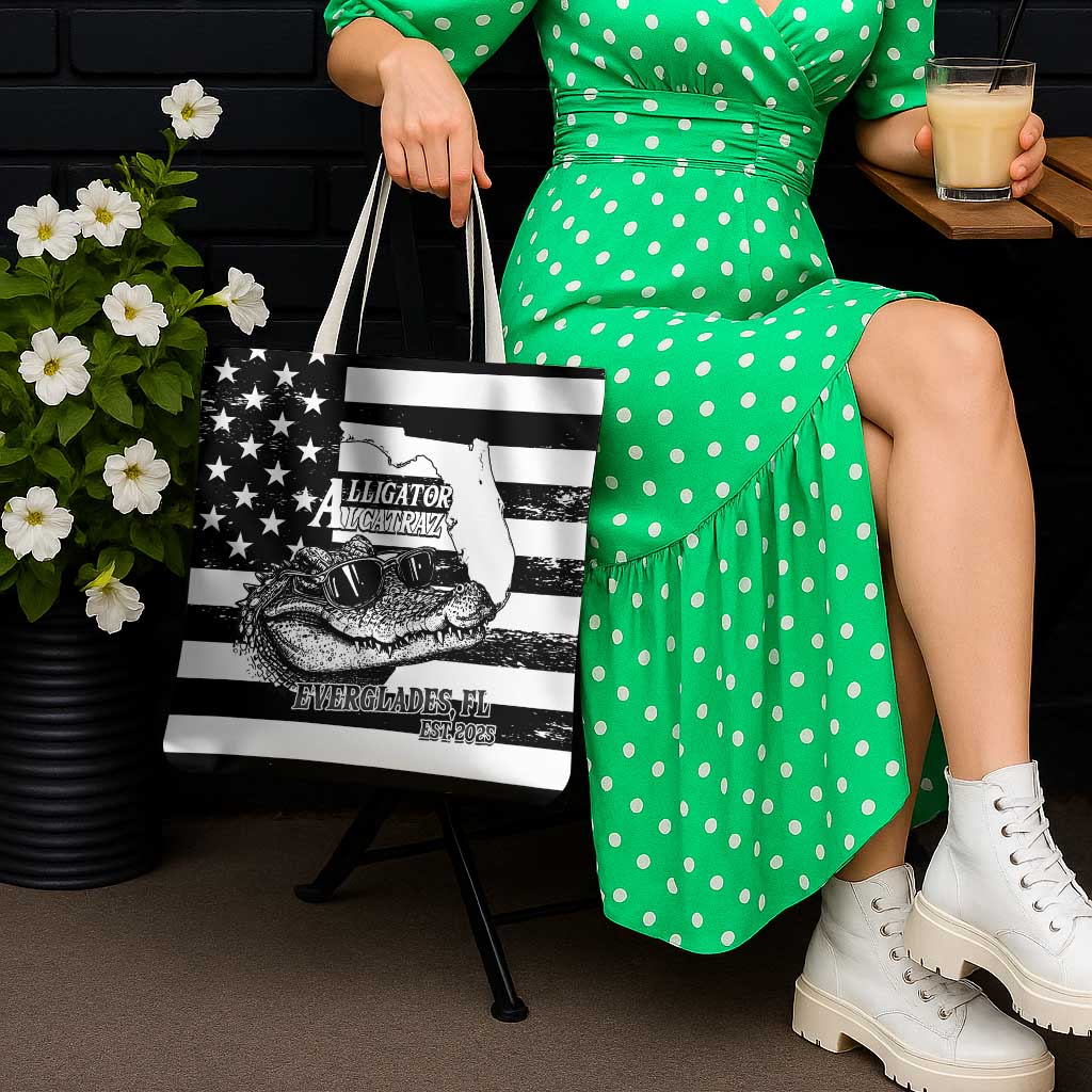 Alligator Alcatraz Tote Bag Cool Gator Everglades USA Grunge Flag - Wonder Print Shop