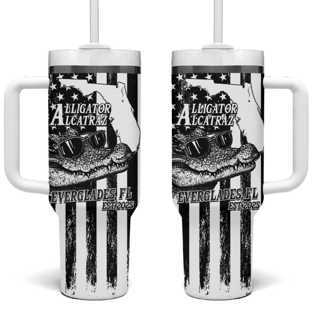 Alligator Alcatraz Tumbler With Handle Cool Gator Everglades USA Grunge Flag - Wonder Print Shop