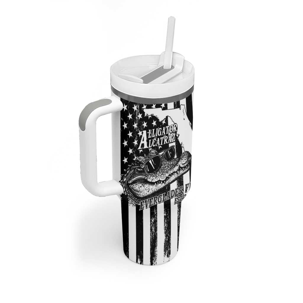 Alligator Alcatraz Tumbler With Handle Cool Gator Everglades USA Grunge Flag - Wonder Print Shop