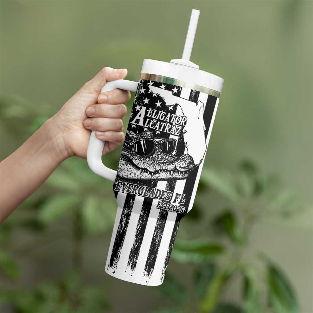 Alligator Alcatraz Tumbler With Handle Cool Gator Everglades USA Grunge Flag - Wonder Print Shop