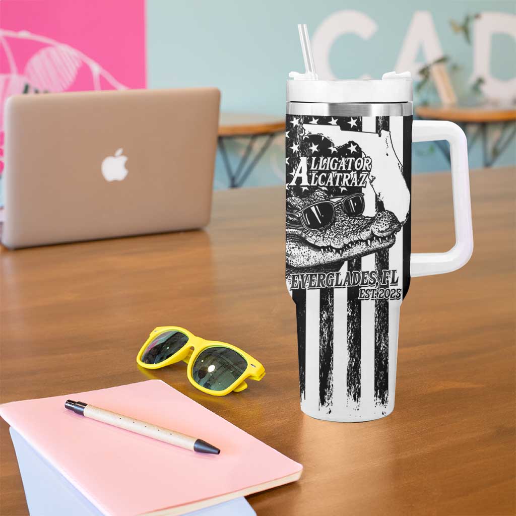 Alligator Alcatraz Tumbler With Handle Cool Gator Everglades USA Grunge Flag - Wonder Print Shop