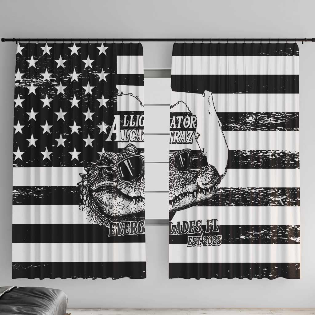 Alligator Alcatraz Window Curtain Cool Gator Everglades USA Grunge Flag - Wonder Print Shop