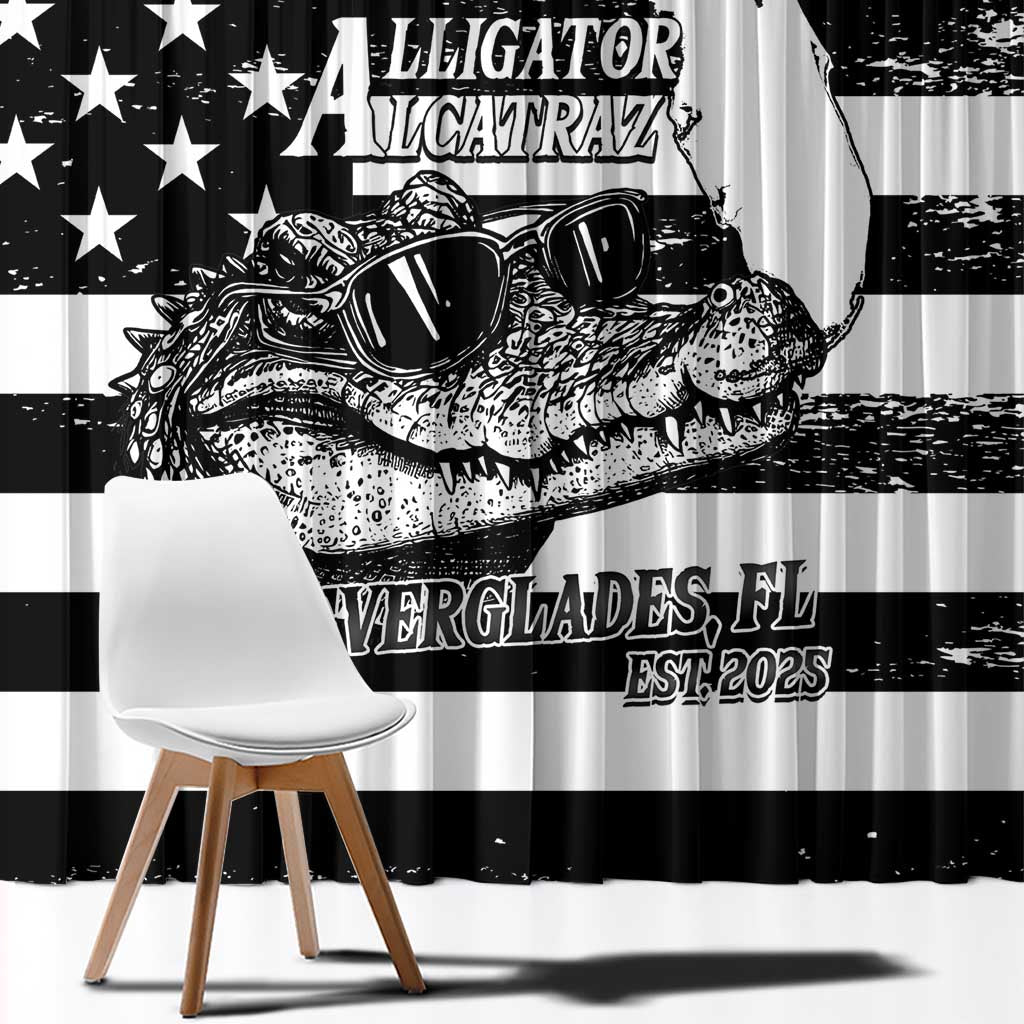 Alligator Alcatraz Window Curtain Cool Gator Everglades USA Grunge Flag - Wonder Print Shop