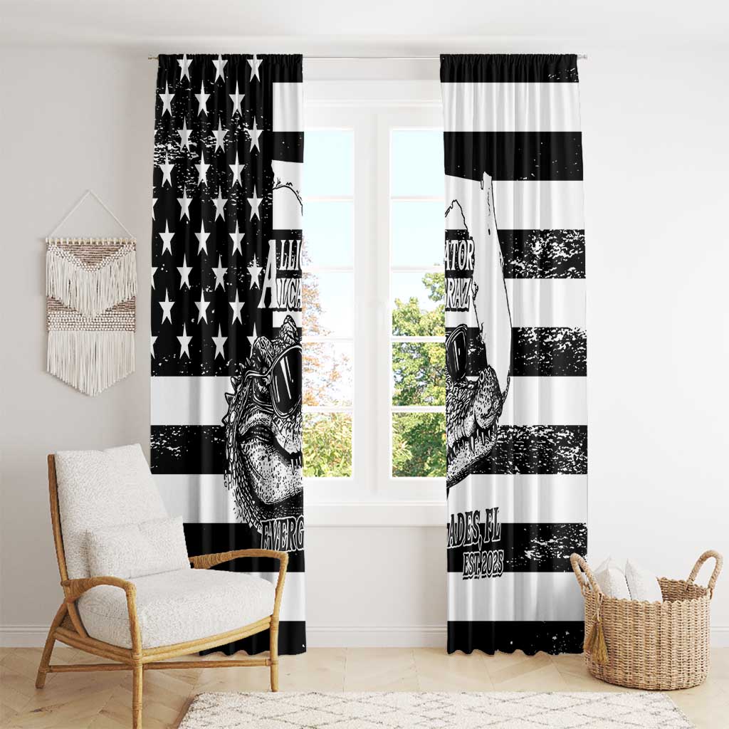 Alligator Alcatraz Window Curtain Cool Gator Everglades USA Grunge Flag - Wonder Print Shop