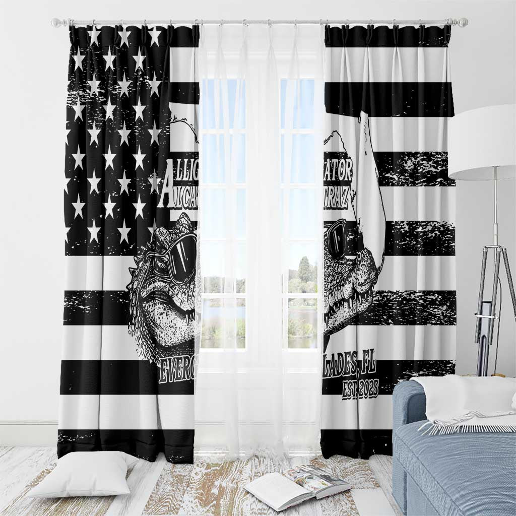 Alligator Alcatraz Window Curtain Cool Gator Everglades USA Grunge Flag - Wonder Print Shop