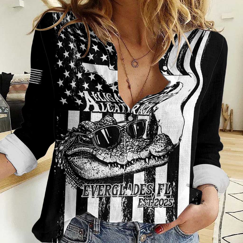 Alligator Alcatraz Women Casual Shirt Cool Gator Everglades USA Grunge Flag - Wonder Print Shop