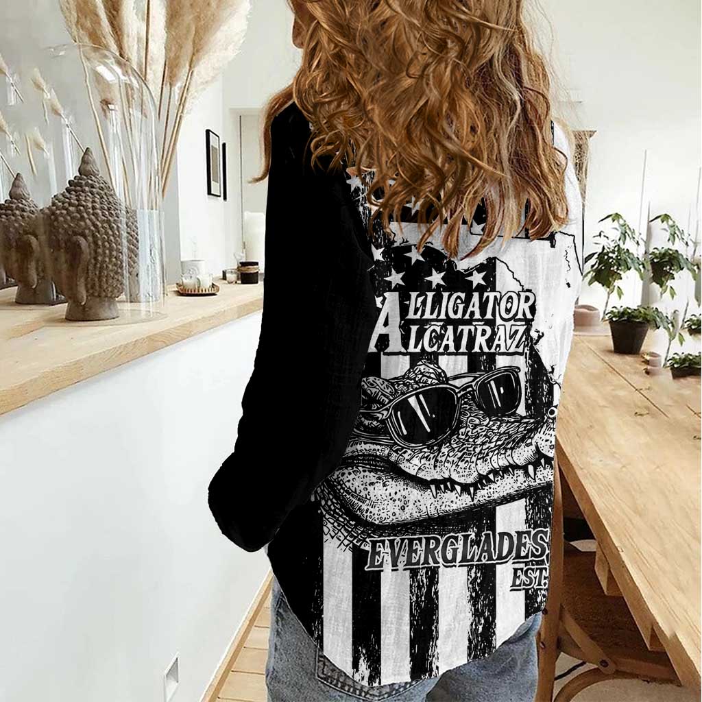 Alligator Alcatraz Women Casual Shirt Cool Gator Everglades USA Grunge Flag - Wonder Print Shop