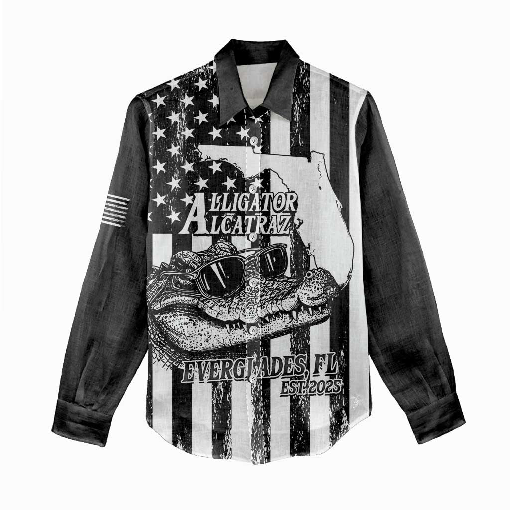 Alligator Alcatraz Women Casual Shirt Cool Gator Everglades USA Grunge Flag - Wonder Print Shop