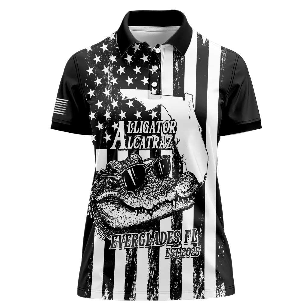 Alligator Alcatraz Women Polo Shirt Cool Gator Everglades USA Grunge Flag - Wonder Print Shop