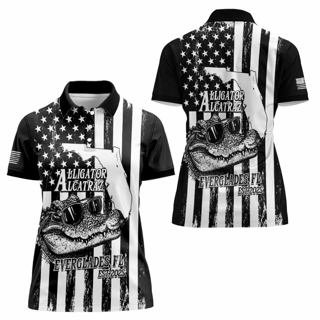 Alligator Alcatraz Women Polo Shirt Cool Gator Everglades USA Grunge Flag - Wonder Print Shop