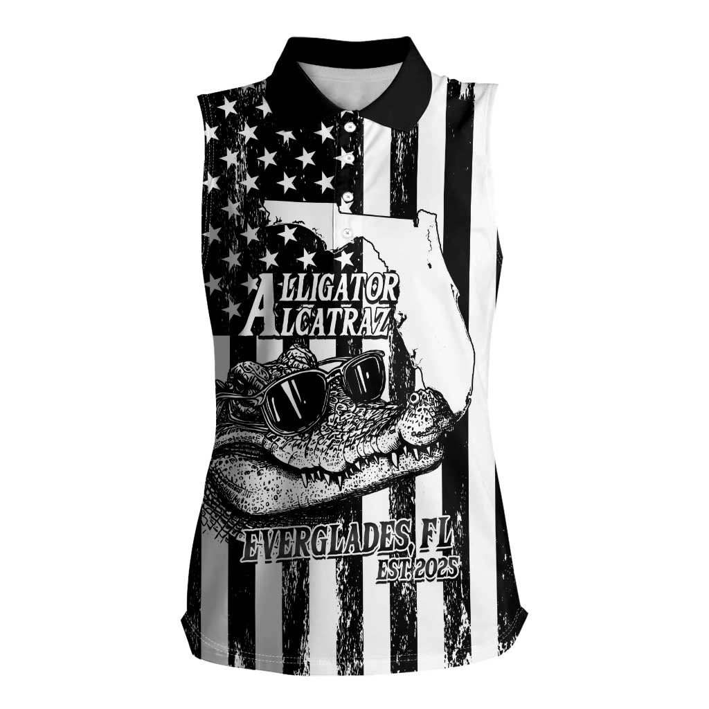 Alligator Alcatraz Women Sleeveless Polo Shirt Cool Gator Everglades USA Grunge Flag - Wonder Print Shop