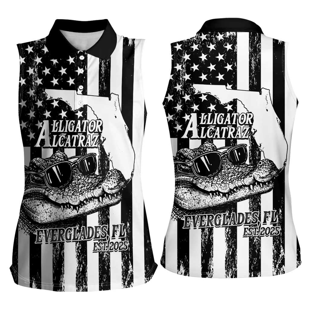 Alligator Alcatraz Women Sleeveless Polo Shirt Cool Gator Everglades USA Grunge Flag - Wonder Print Shop