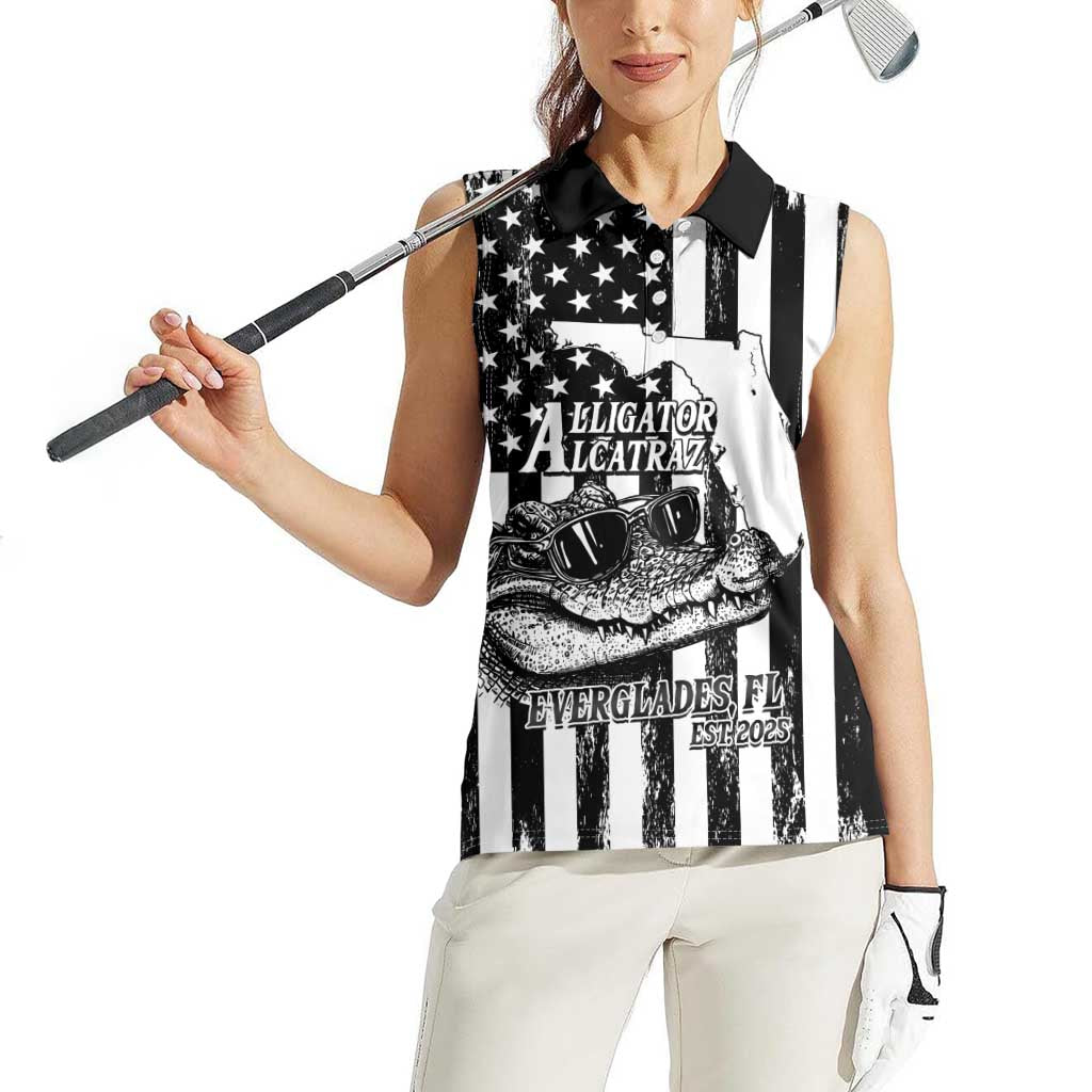 Alligator Alcatraz Women Sleeveless Polo Shirt Cool Gator Everglades USA Grunge Flag - Wonder Print Shop