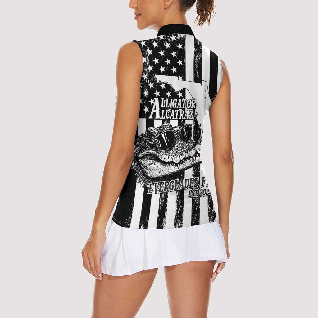 Alligator Alcatraz Women Sleeveless Polo Shirt Cool Gator Everglades USA Grunge Flag - Wonder Print Shop