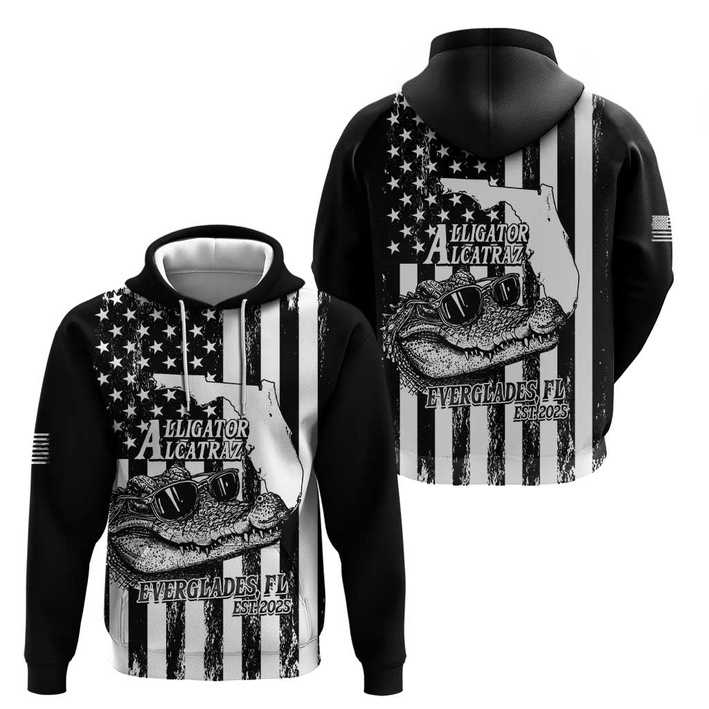 Alligator Alcatraz Zip Hoodie Cool Gator Everglades USA Grunge Flag - Wonder Print Shop