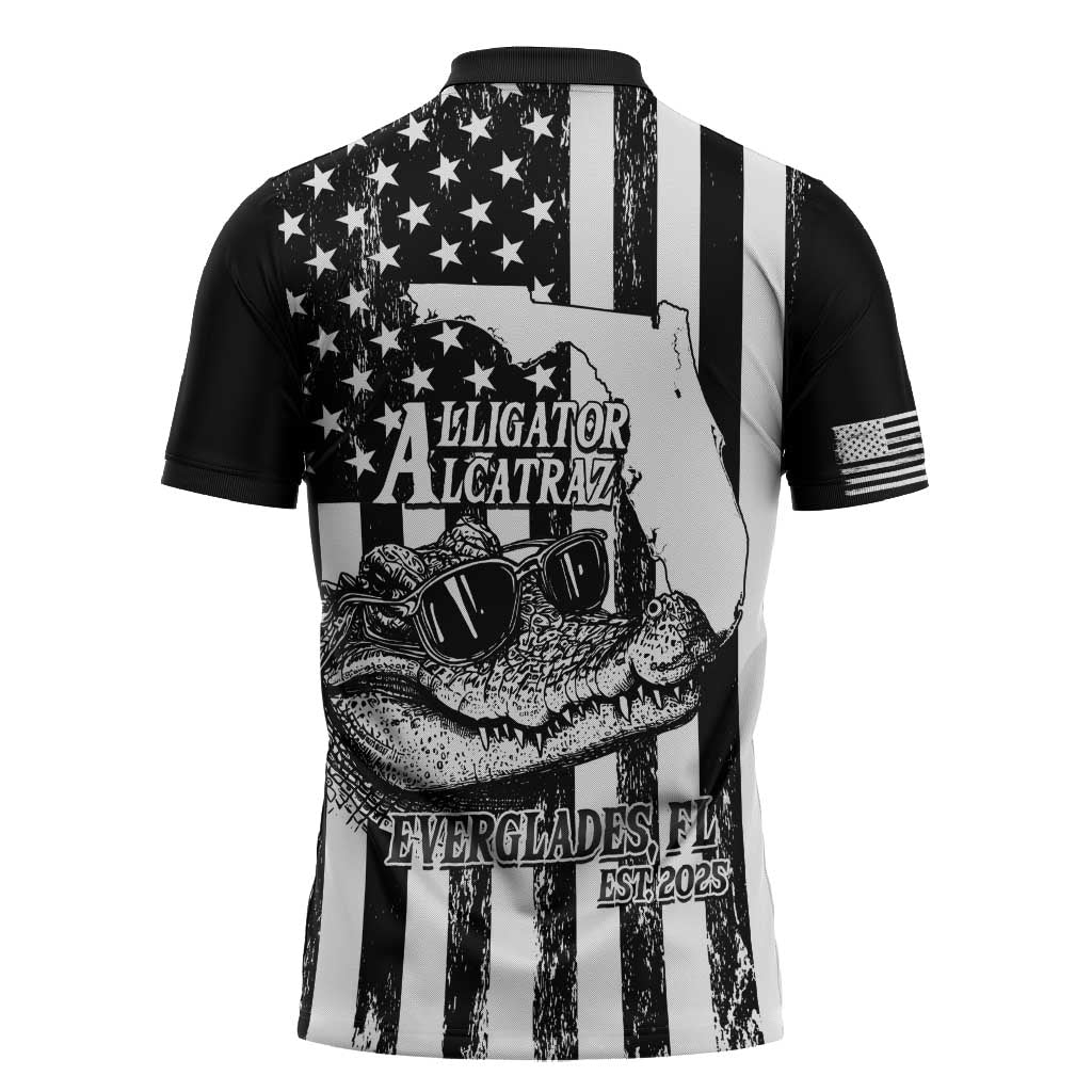 Alligator Alcatraz Zipper Polo Shirt Cool Gator Everglades USA Grunge Flag - Wonder Print Shop