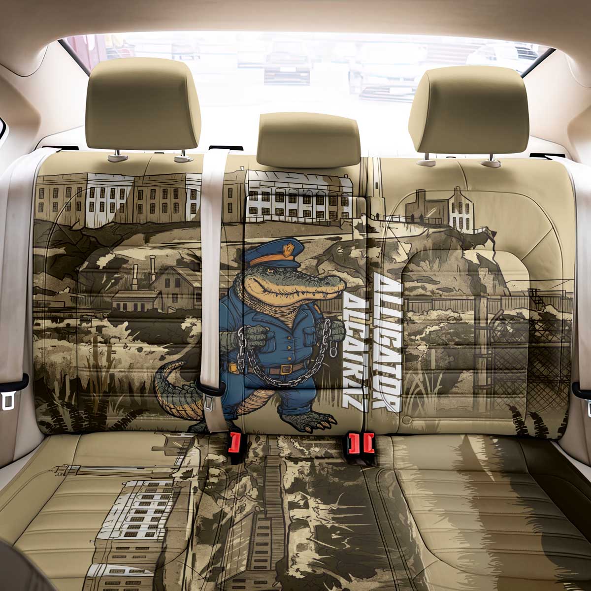 Alligator Alcatraz Back Car Seat Cover Police Gator Rock Penitentiary - Wonder Print Shop