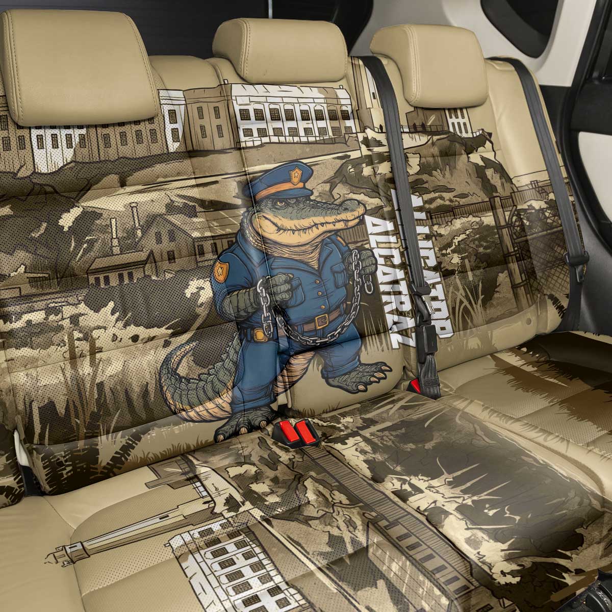Alligator Alcatraz Back Car Seat Cover Police Gator Rock Penitentiary - Wonder Print Shop