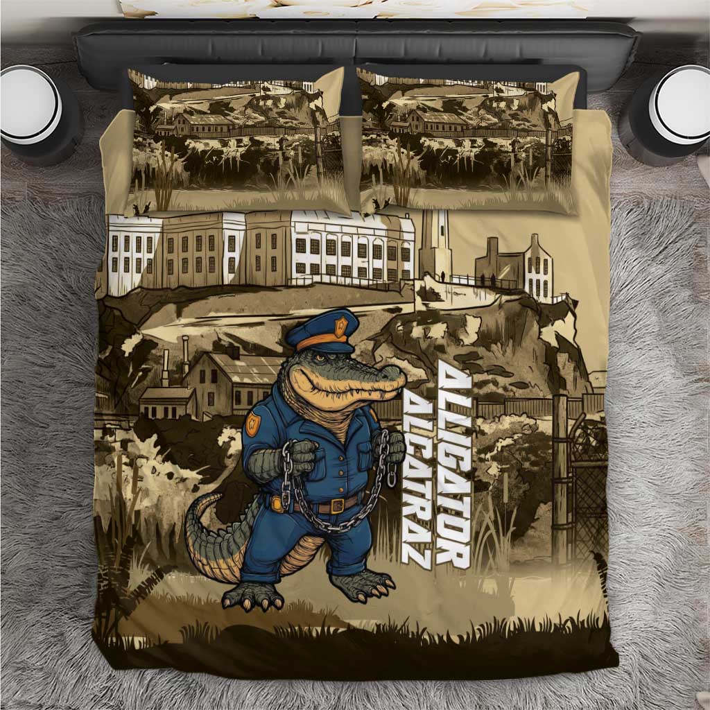 Alligator Alcatraz Bedding Set Police Gator Rock Penitentiary - Wonder Print Shop