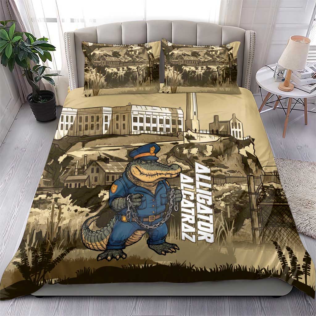 Alligator Alcatraz Bedding Set Police Gator Rock Penitentiary - Wonder Print Shop