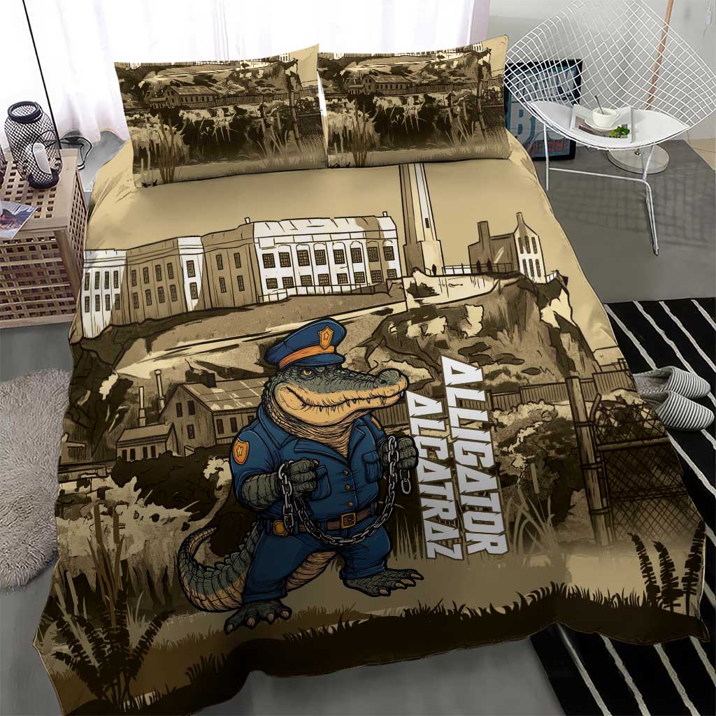 Alligator Alcatraz Bedding Set Police Gator Rock Penitentiary - Wonder Print Shop
