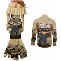 Alligator Alcatraz Couples Matching Mermaid Dress and Long Sleeve Button Shirt Police Gator Rock Penitentiary - Wonder Print Shop