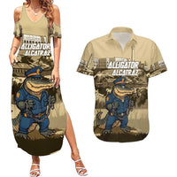 Alligator Alcatraz Couples Matching Summer Maxi Dress and Hawaiian Shirt Police Gator Rock Penitentiary - Wonder Print Shop