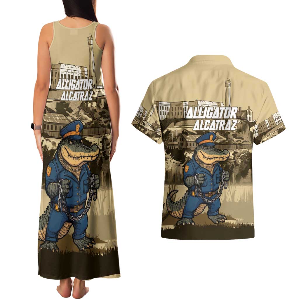 Alligator Alcatraz Couples Matching Tank Maxi Dress and Hawaiian Shirt Police Gator Rock Penitentiary - Wonder Print Shop