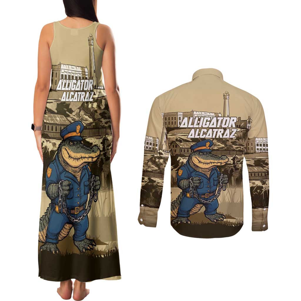 Alligator Alcatraz Couples Matching Tank Maxi Dress and Long Sleeve Button Shirt Police Gator Rock Penitentiary - Wonder Print Shop