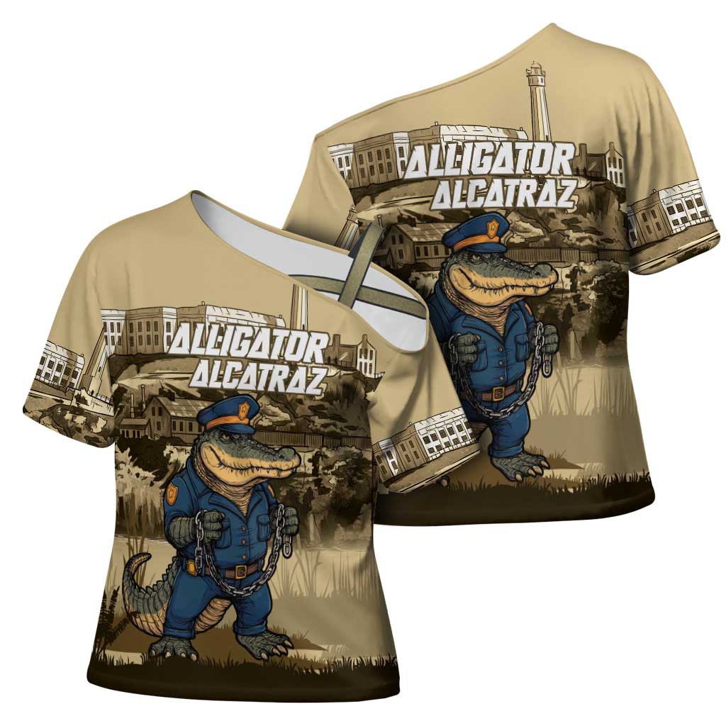 Alligator Alcatraz Cross Shoulder Shirt Police Gator Rock Penitentiary - Wonder Print Shop