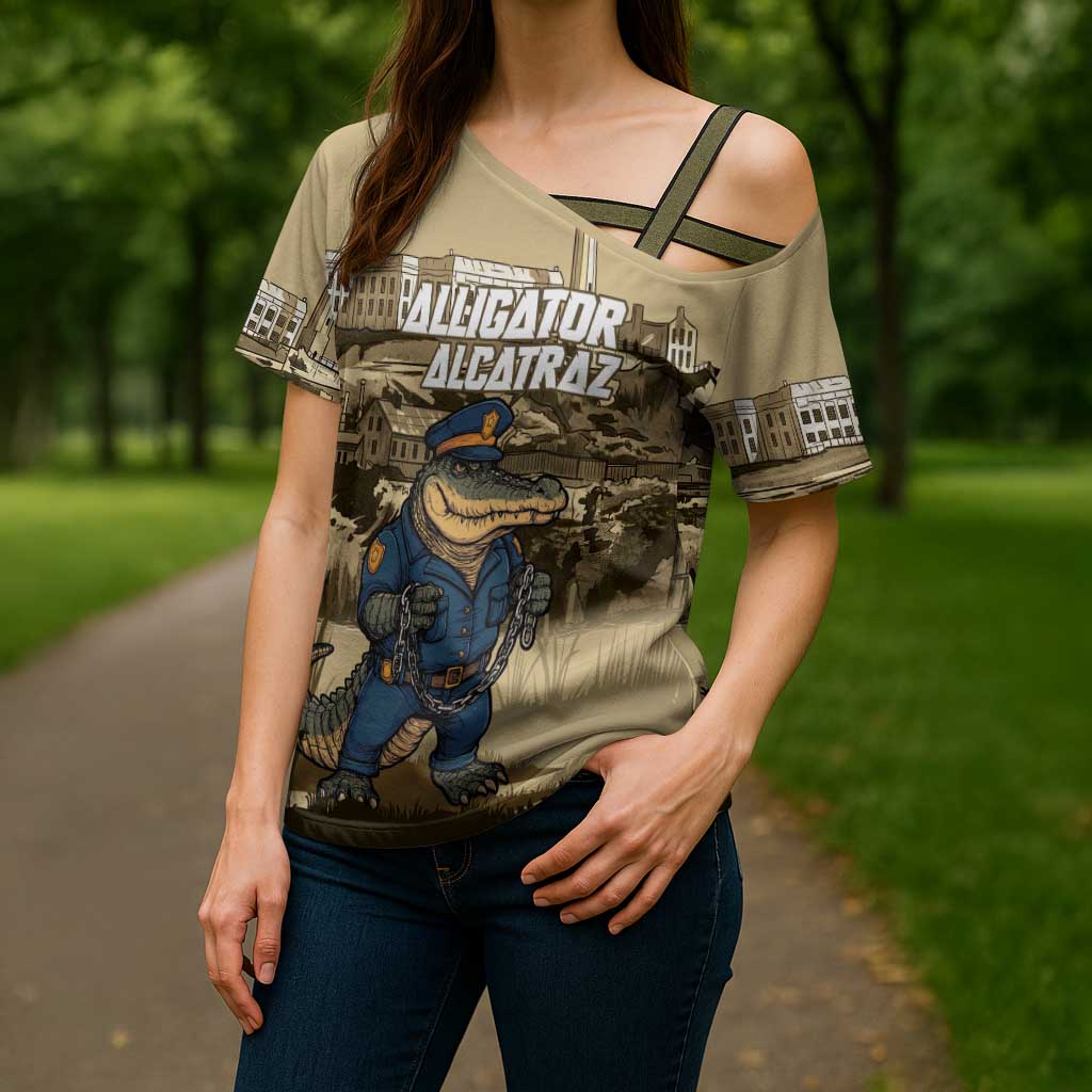 Alligator Alcatraz Cross Shoulder Shirt Police Gator Rock Penitentiary - Wonder Print Shop