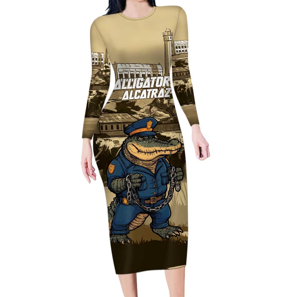 Alligator Alcatraz Family Matching Long Sleeve Bodycon Dress and Hawaiian Shirt Police Gator Rock Penitentiary - Wonder Print Shop