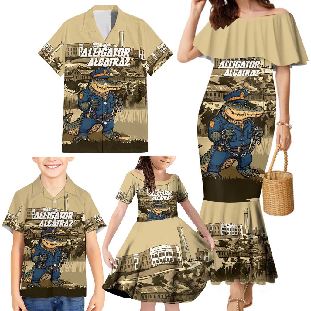 Alligator Alcatraz Family Matching Mermaid Dress and Hawaiian Shirt Police Gator Rock Penitentiary - Wonder Print Shop