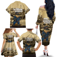 Alligator Alcatraz Family Matching Off The Shoulder Long Sleeve Dress and Hawaiian Shirt Police Gator Rock Penitentiary - Wonder Print Shop