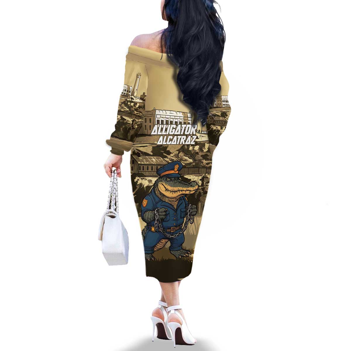 Alligator Alcatraz Family Matching Off The Shoulder Long Sleeve Dress and Hawaiian Shirt Police Gator Rock Penitentiary - Wonder Print Shop